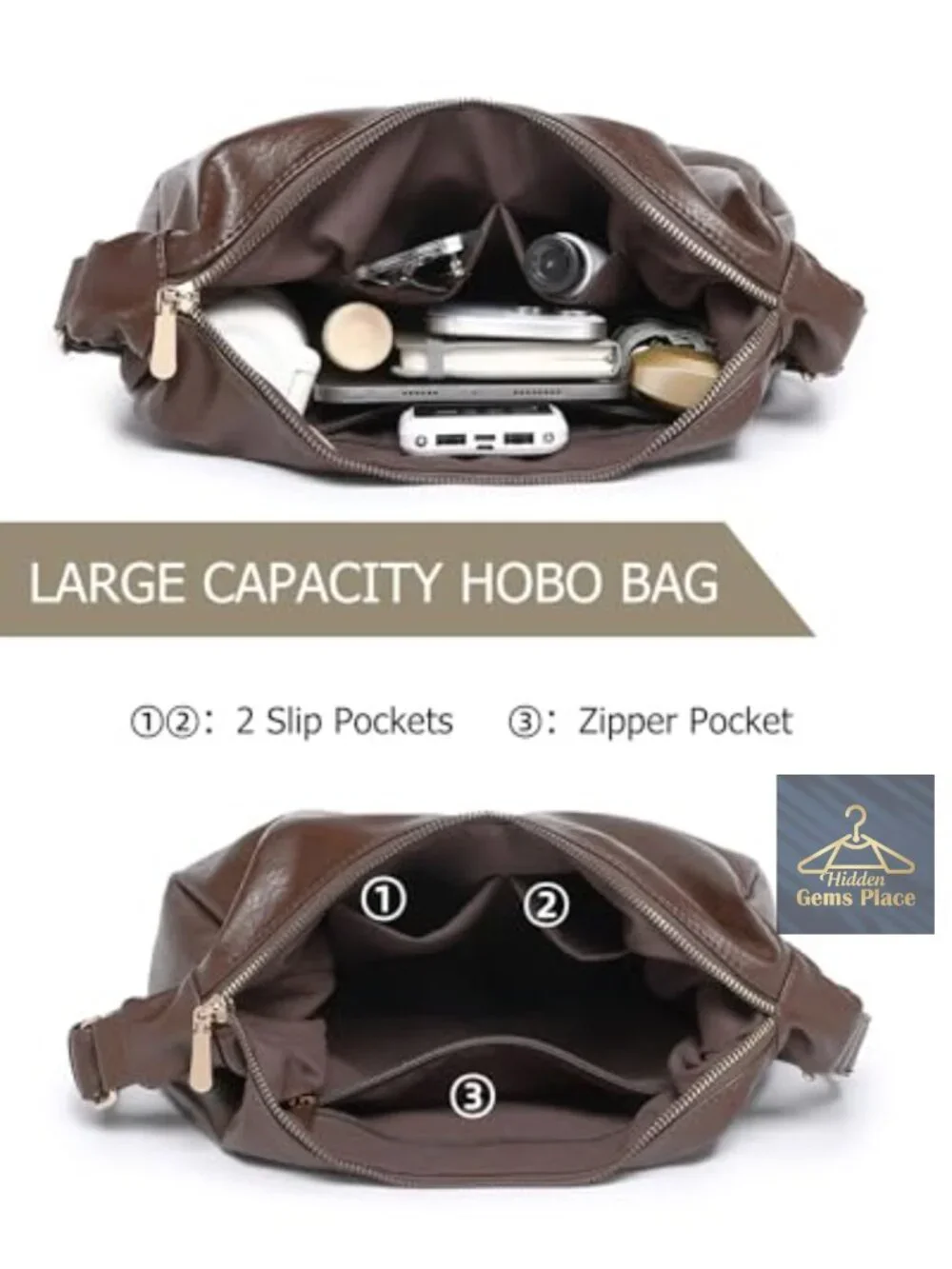 Vegan Leather Hobo Bag with Mini Purse Crossbody Tote
